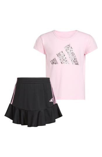 Adidas Originals Adidas Kids' Graphic T-shirt & Ruffle Skort Set In Medium Pink