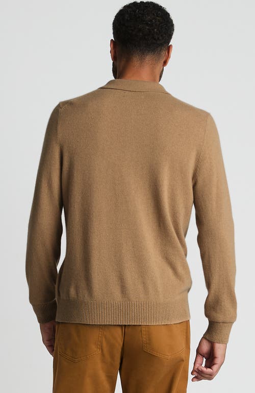 Shop Lands' End Long Sleeve Cashmere Sweater Polo In Classic Camel