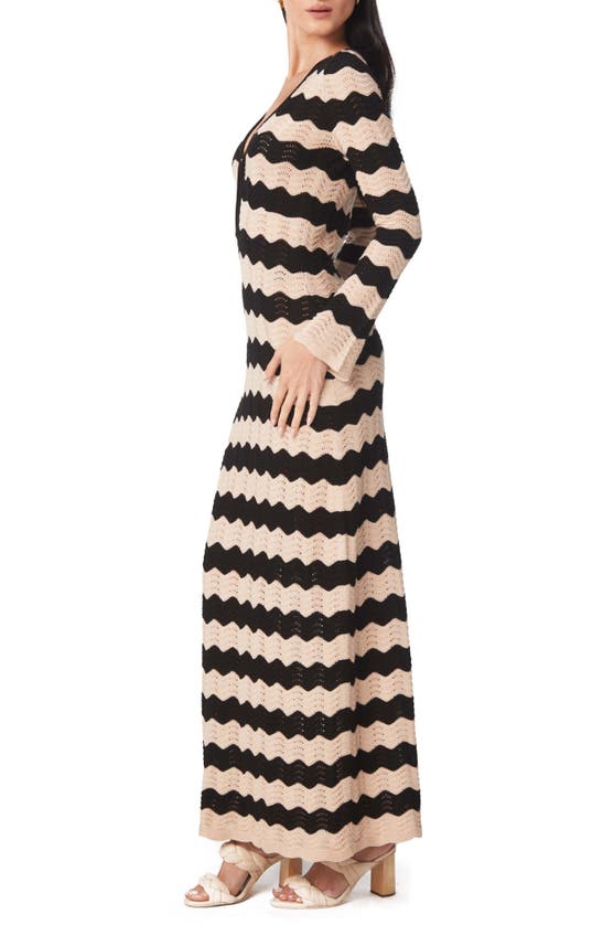 Shop Capittana Ella Stripe Long Sleeve Knit Cover-up Dress In Neutral