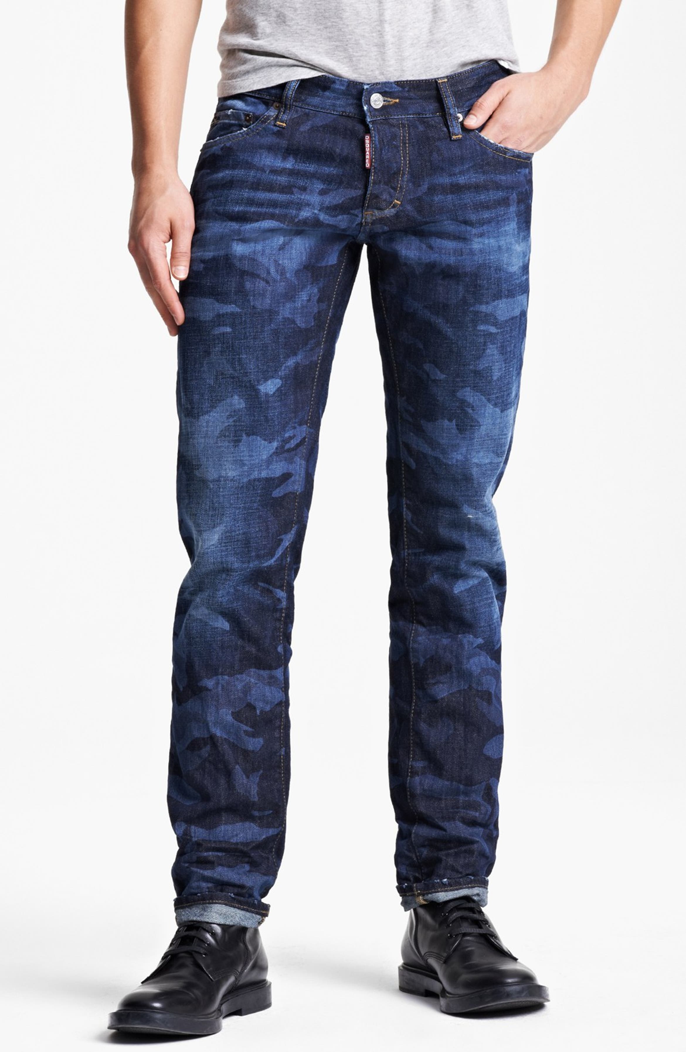 Dsquared2 Camo Print Slim Fit Selvedge Jeans (Camo Blue) | Nordstrom