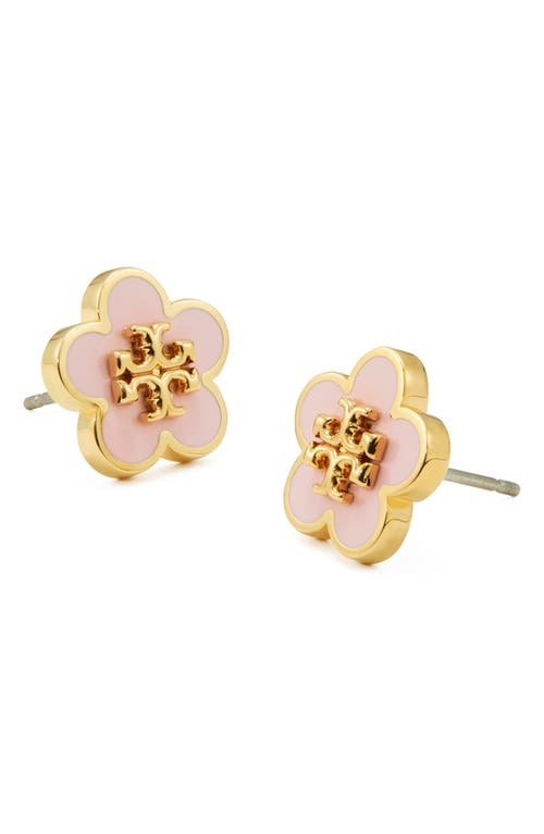 Shop Tory Burch Flower Stud Earrings In Tory Gold/orchid Pink