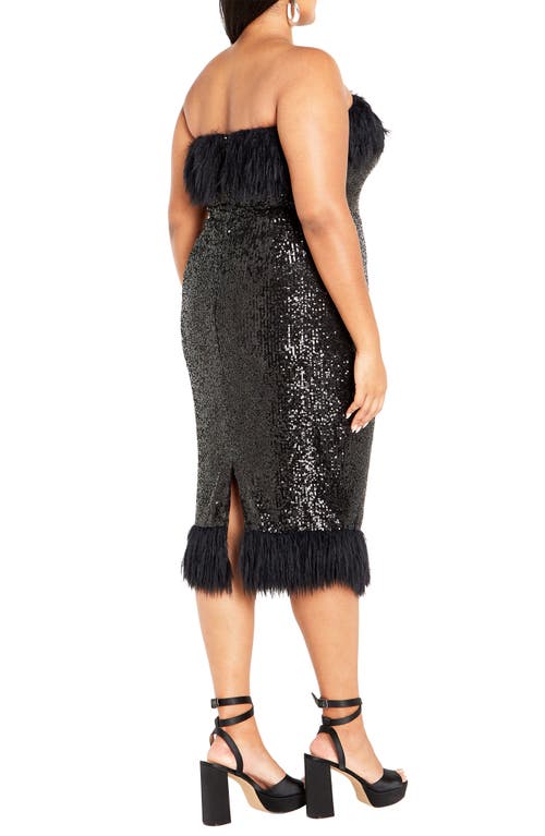 Shop City Chic Ezra Faux Feather Trim Strapless Dress In Black