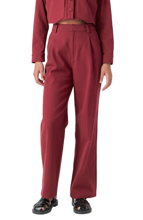 Shop English Factory Pleated High Waist Cotton Wide Leg Pants In Burgundy