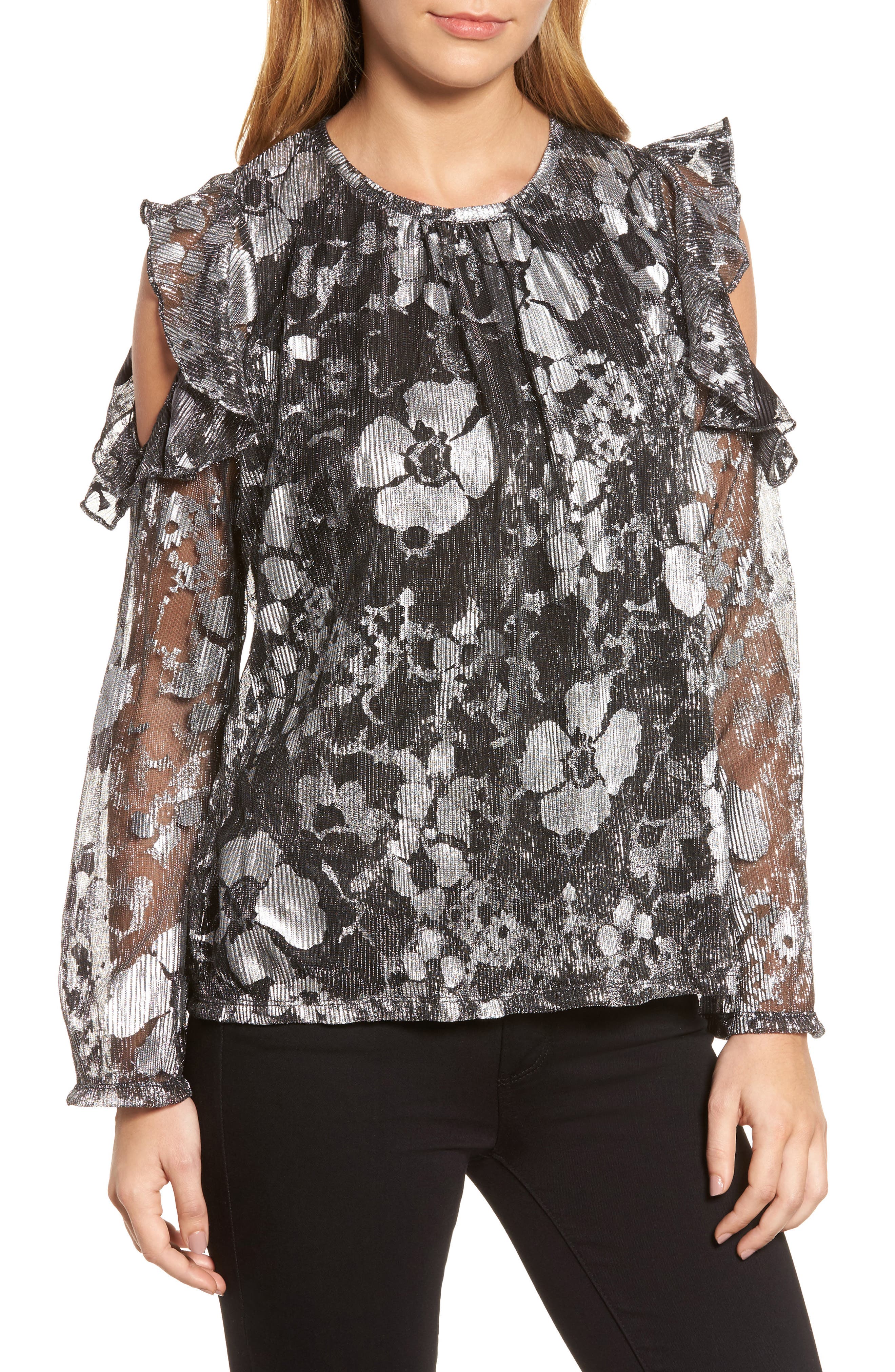 michael kors cold shoulder flounce top