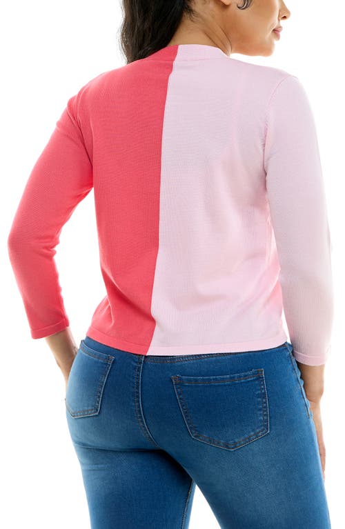 Nina Leonard Colorblock V-neck Cardigan In Light Rose/coral Pink