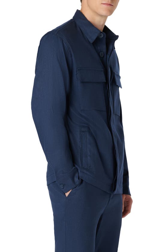 Shop Bugatchi Linen & Cotton Button-up Shirt Jacket In Navy