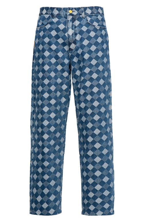 Shop Round Two Baggy Diamond Jacquard Denim Pants In Medium Blue