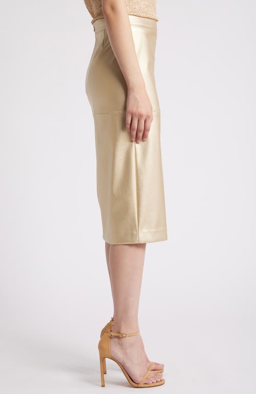 Shop Anne Klein Metallic Faux Leather Midi Skirt In Gold