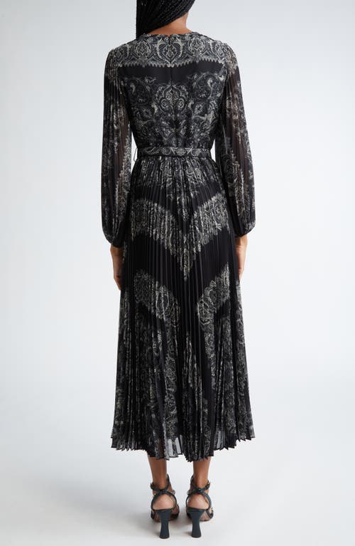 Shop Zimmermann Sunray Long Sleeve Pleated Georgette Dress In Black Paisley