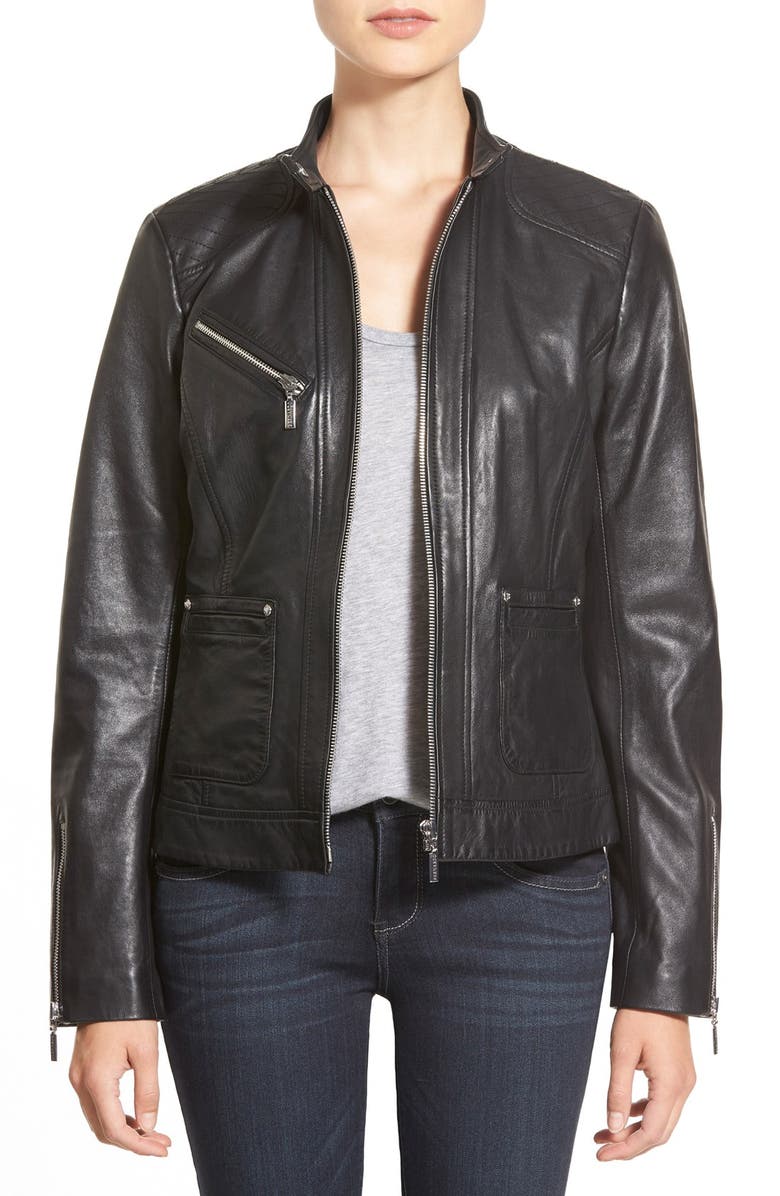 Bernardo Zip Front Leather Jacket (Regular & Petite) | Nordstrom