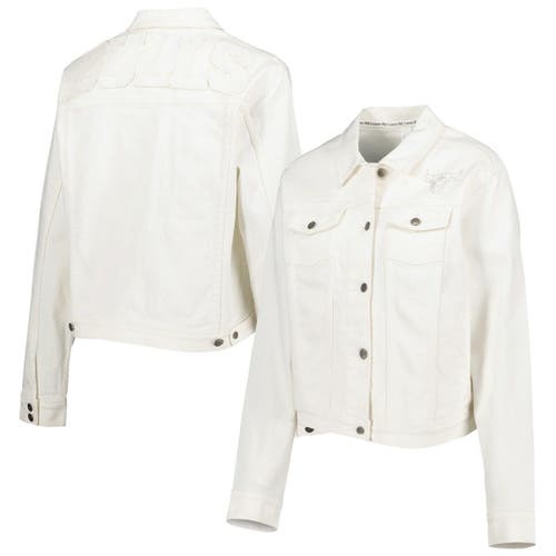 Women's Lusso White Chicago Bulls Swarovski Crystal & Distressed Button-Up Denim Jacket