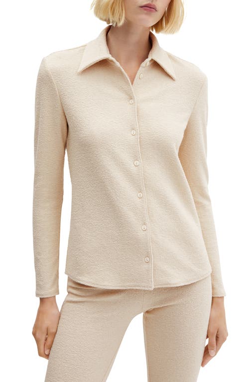 MANGO Textured Knit Button-Up Shirt in Off White at Nordstrom, Size 2