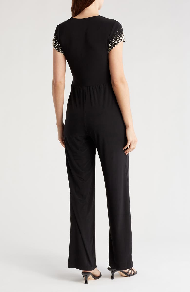 TASH AND SOPHIE Imitation Pearl Bead Short Sleeve Jumpsuit | Nordstromrack