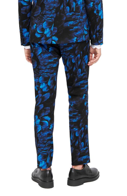 Shop Twisted Tailor Heron Skinny Fit Blue Floral Stretch Cotton Trousers