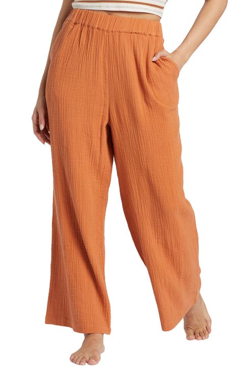 LYANER Women's Elastic High Waisted Wide Leg Palazzo Pants Loose Casual  Pleated Trousers Orange Medium at  Women's Clothing store