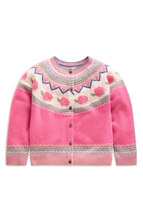 Mini Boden Kids' Edie Fair Isle Cotton & Wool Blend Cardigan In Pink