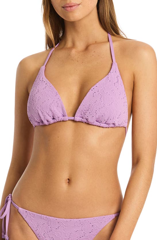 Sea Level Interlace D-cup Triangle Bikini Top In Lavender