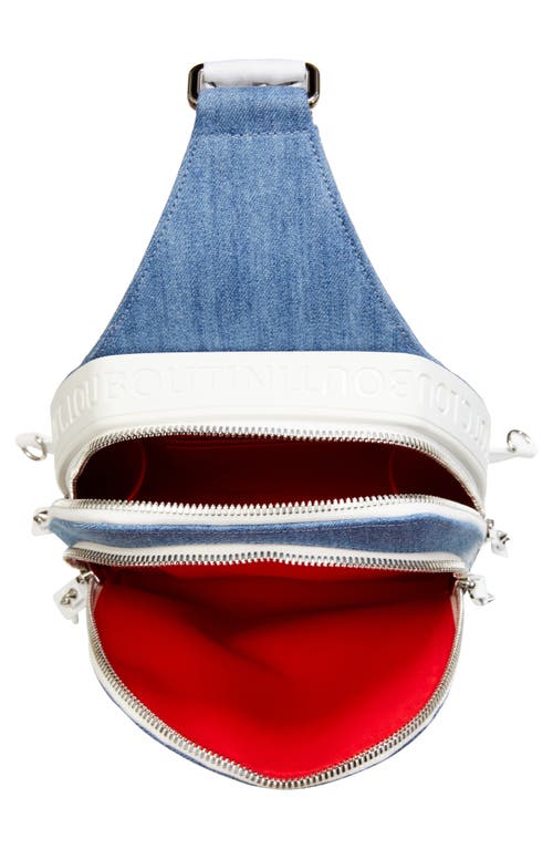 Shop Christian Louboutin Loubifunk Dégradé Denim & Jacquard Backpack In Blue White/white