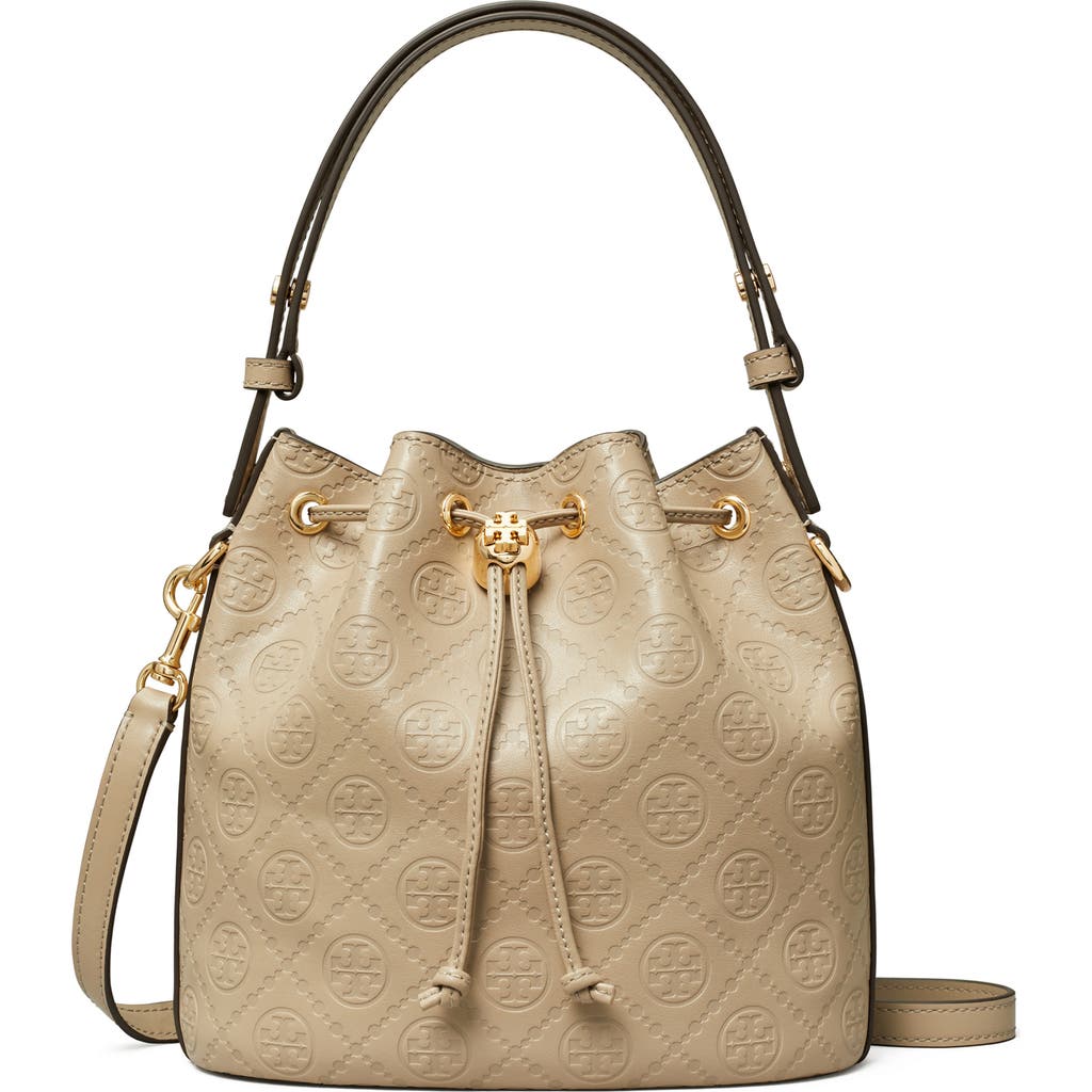 Tory Burch T Monogram Leather Mini Bucket Bag In Fresh Clay