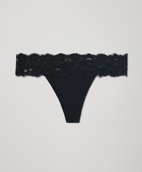 Pact Organic Cotton Lace Waist Thong 3-pack In Black