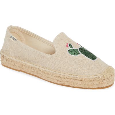 Soludos Embroidered Cactus Espadrille, Beige