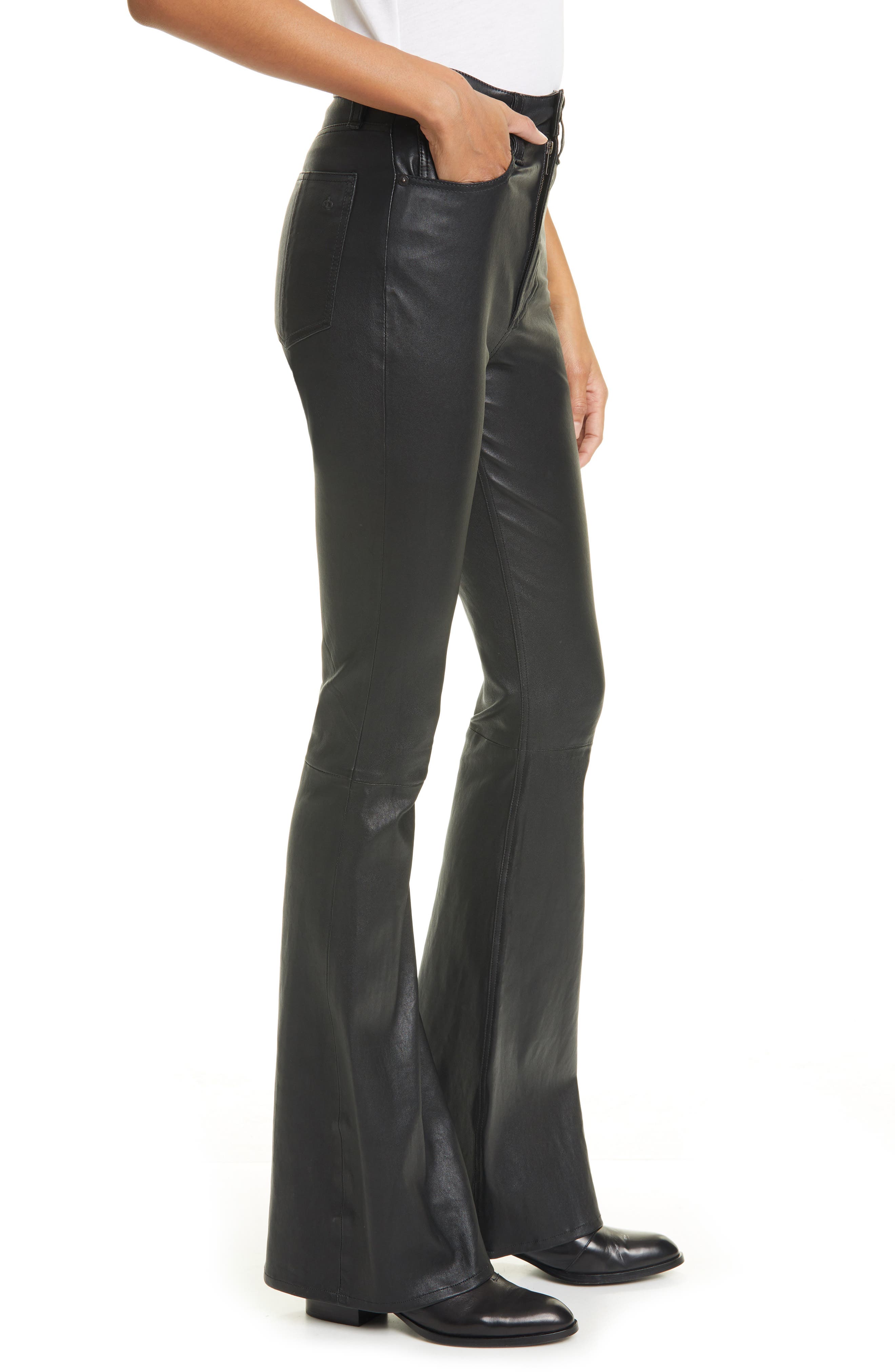 high waisted flare leather pants