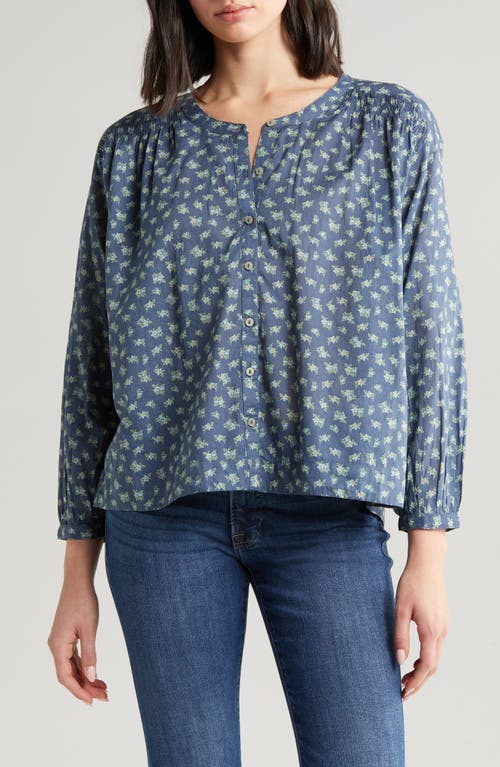 Lucky Brand Floral Smocked Button-Up Top Navy Multi at Nordstrom,