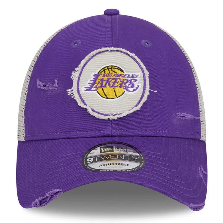 Shop New Era Purple Los Angeles Lakers  Rally Drive Distressed Patch 9twenty Trucker Adjustable Hat
