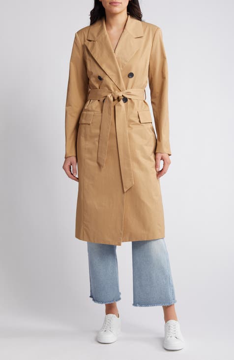 Stretch Cotton Blend Belted Trench Coat