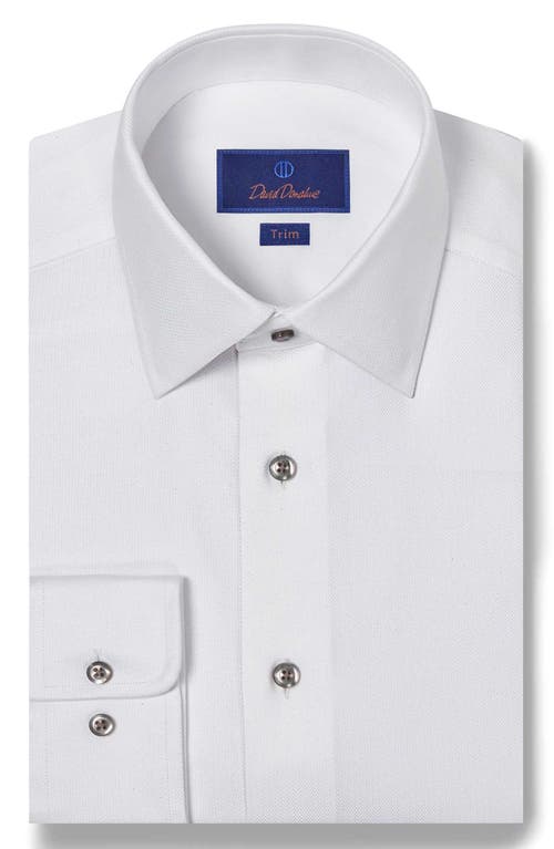 David Donahue Trim Fit Micro Herringbone Dress Shirt in White 