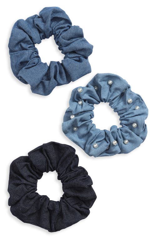 Assorted 3-Pack Fabric Scrunchies in Denim