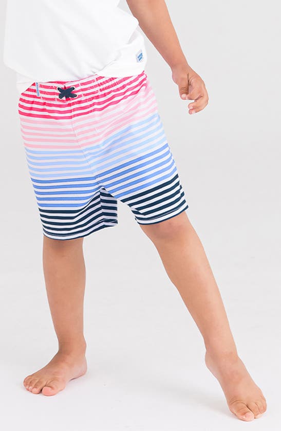 Ruggedbutts Kids' Ocean Horizon Stripe Swim Trunks In White Multi