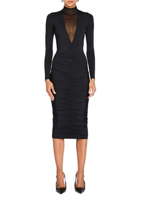 Shop Ser.o.ya Priyanka Mesh V-cut Midi Dress In Black