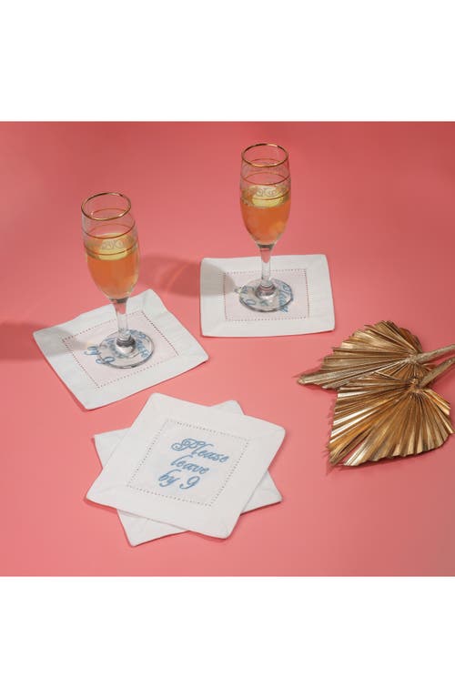 Tiramisu Set Of 4 Embroidered Coasters In White/blue Text