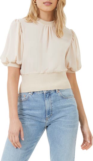 French Connection Jenna Rib Trim Puff Sleeve Top | Nordstrom