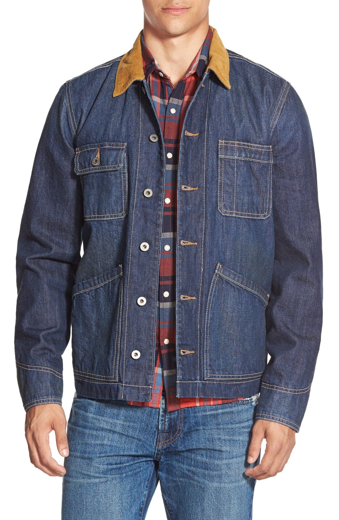 saint laurent corduroy collar denim jacket