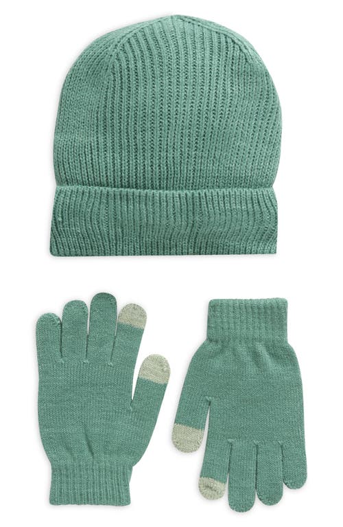 Shop Nordstrom Kids' Beanie & Gloves Set In Green Beryl Solid Set