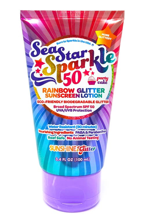 Sunshine & Glitter Kids' SeaStar Sparkle SPF 50 Rainbow Party Cake Biodegradable Glitter Sunscreen in Purple at Nordstrom