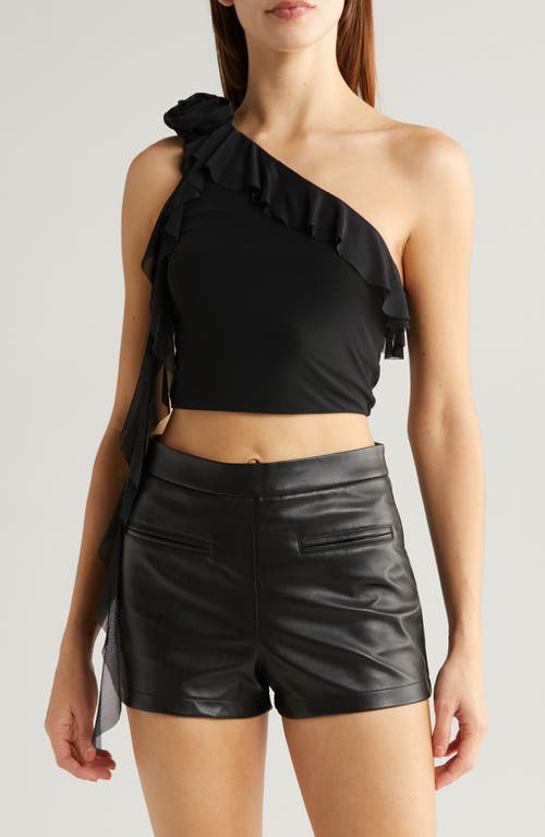 AFRM Kellon One-Shoulder Crop Top Noir at Nordstrom,