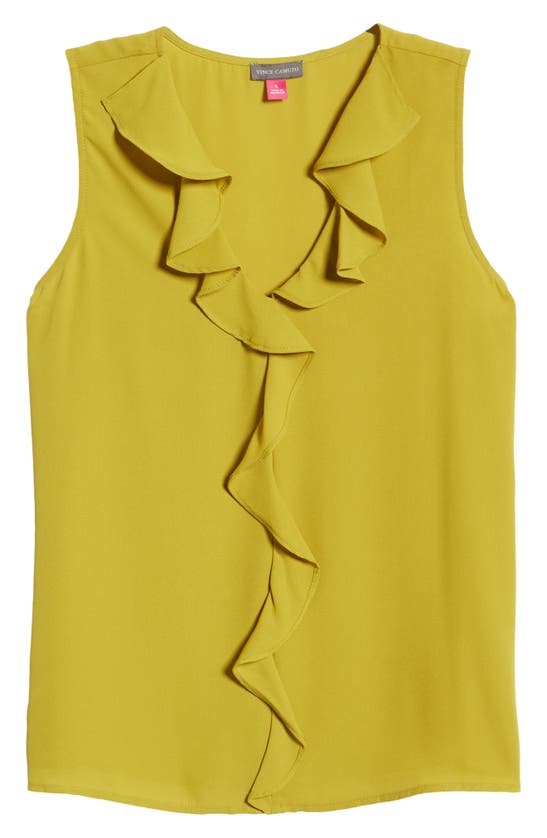 Vince Camuto Ruffle Neck Sleeveless Georgette Blouse In Avocado