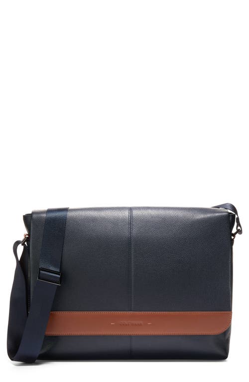 Cole Haan Triboro Leather Messenger Bag In Navy/new British Tan