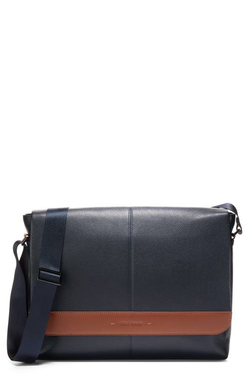 Shop Cole Haan Triboro Leather Messenger Bag In Navy/new British Tan