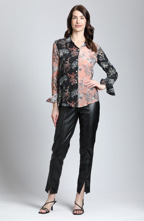 Shop Apny Coral Print Roll Tab Sleeve Chiffon Button-up Shirt In Orange Multi