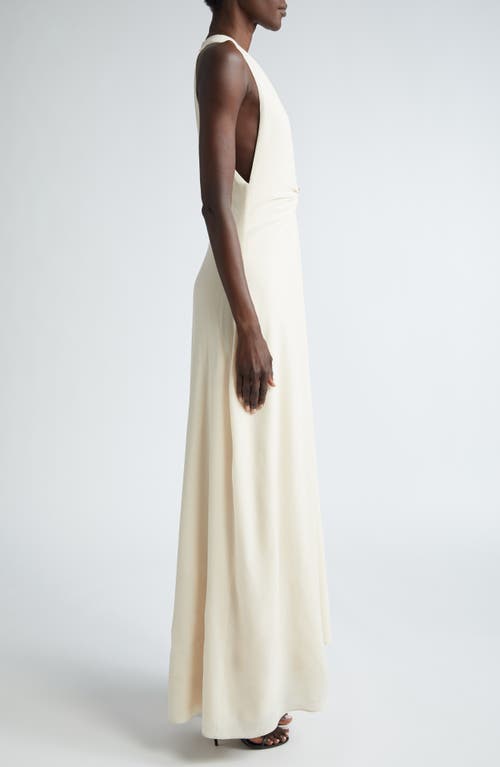 Shop Brandon Maxwell The Banks Plunge Neck Wool Blend Dress In Ivory