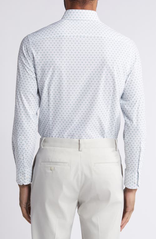 Shop Mizzen + Main Mizzen+main Leeward Trim Fit No Tuck Print Performance Button-up Shirt In Sea Spray Dotted Leaves