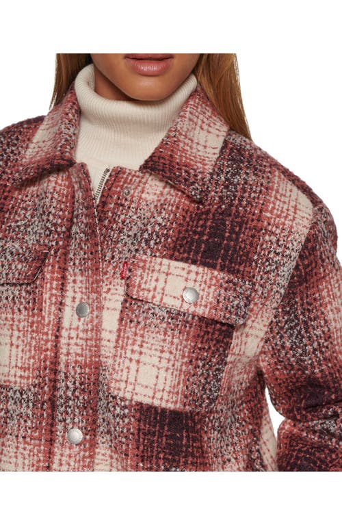 Shop Levi's Plaid Faux Shearling Lined Long Shirt Jacket In Blush Ombre