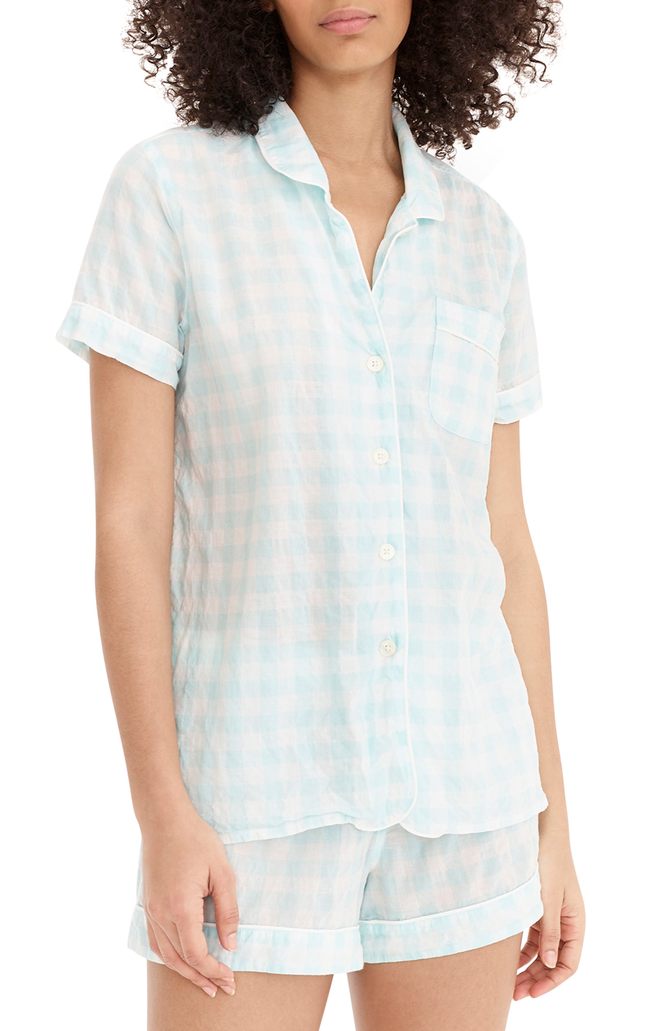 J.crew Gingham Short Sleeve Pajama Top, Blue
