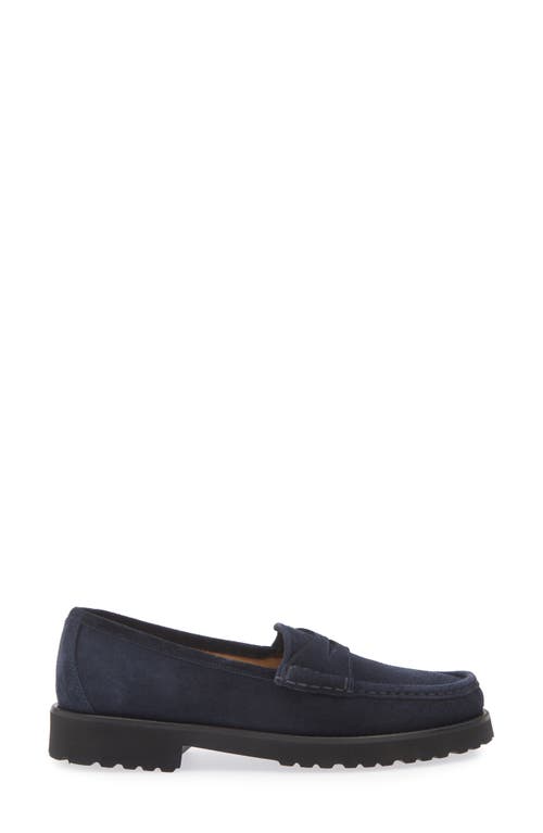 Ann Mashburn Lug Sole Penny Loafer In Navy Suede