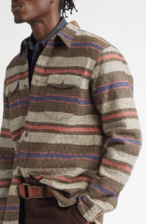 Double Rl Stripe Cotton Blend Button-up Shirt In Brown Multi