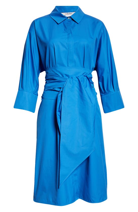 Shop Max Mara Tabata Belted Cotton Shirtdress In Cornflower Blue